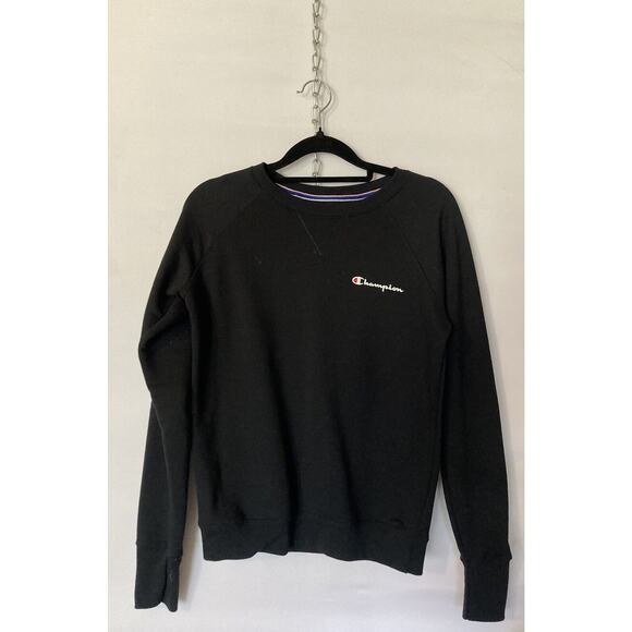 NWOT Champion Black XS Power lend Fleece Crew Script Logo Sweatshirt Women - Picture 1 of 8